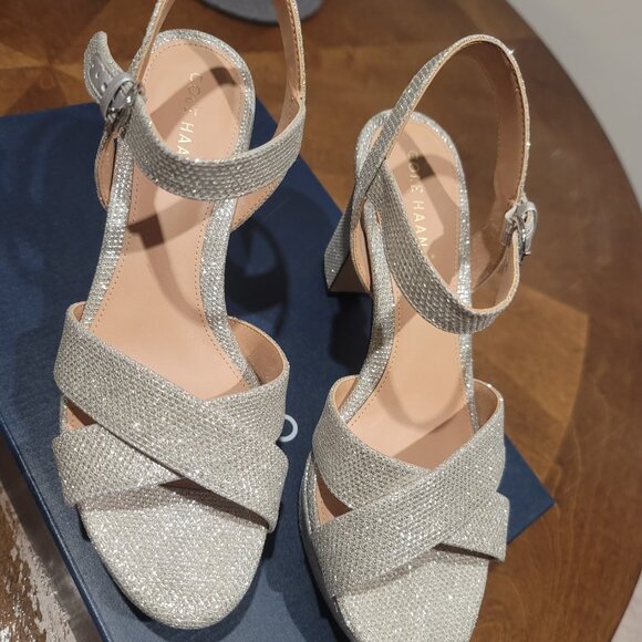 Cole Haan Women's Riannon Platform Sandal silver glitter mesh - Picture 6 of 14